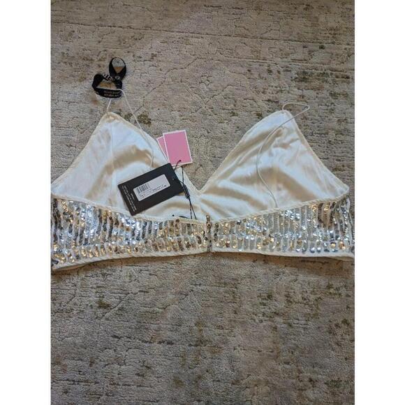 Women's PrettyLittleThing Silver Sequin Crop Top and Pants Set Size 2X - Picture 4 of 8